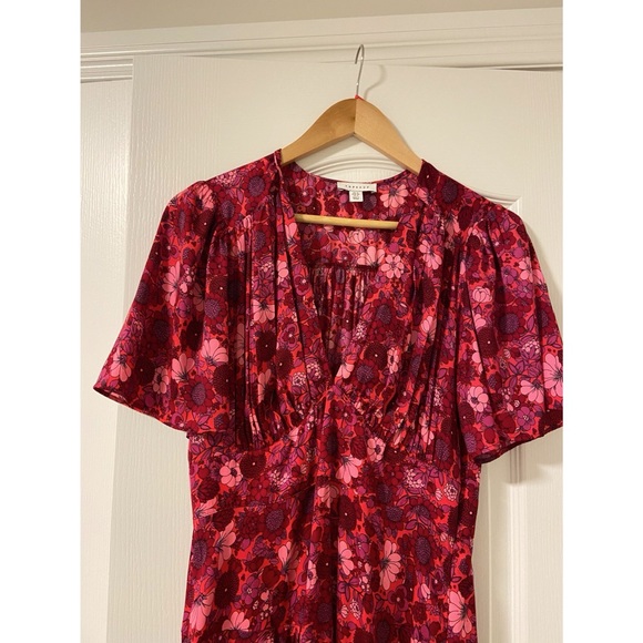 💕 TOPSHOP PETITE Willow Pink Floral Print Angel Sleeve Midi Dress - Picture 3 of 5